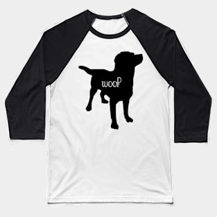 Woof on Black Dog Baseball T-Shirt